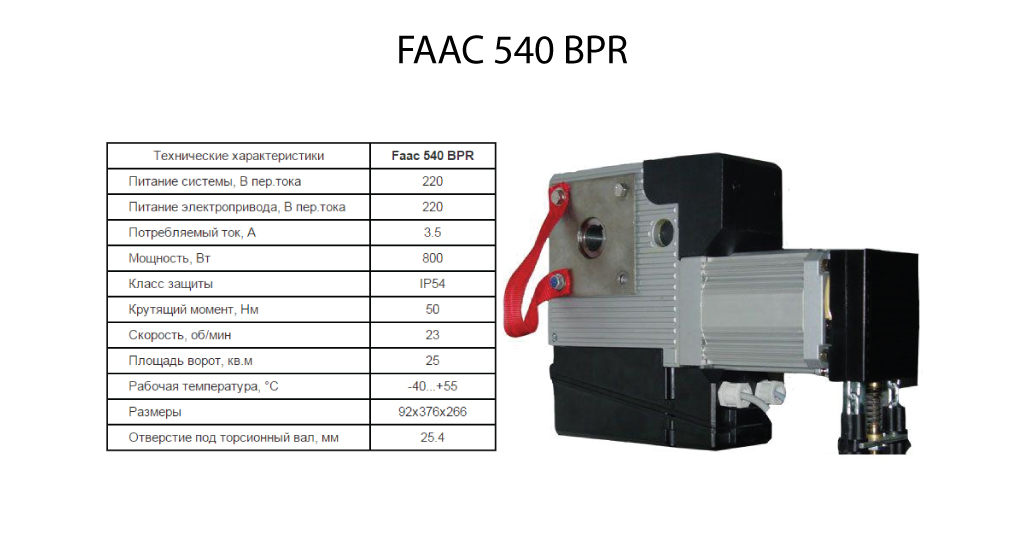 Технические характеристики автоматики для промышленных ворот FAAC 540BRP